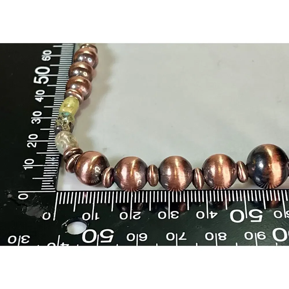 Royston Turquoise Oxidized Copper Desert Pearl 16” Southwestern Beaded Necklace - Picture 11 of 13
